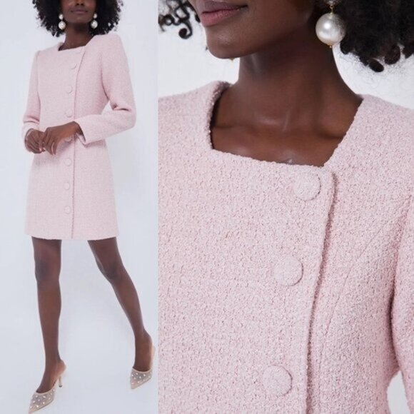 Tuckernuck Dresses & Skirts - Tuckernuck NEW Birkley Pastel Pink Tweed Long Sleeve Classic Mini Dress Size M